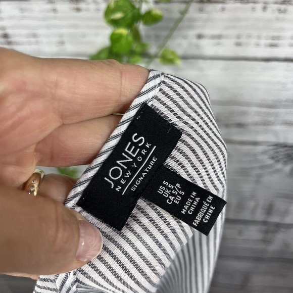 Jones New York Tunic Blouse sz Small Black White Striped Sailor Nautical Cruise - Picture 12 of 12